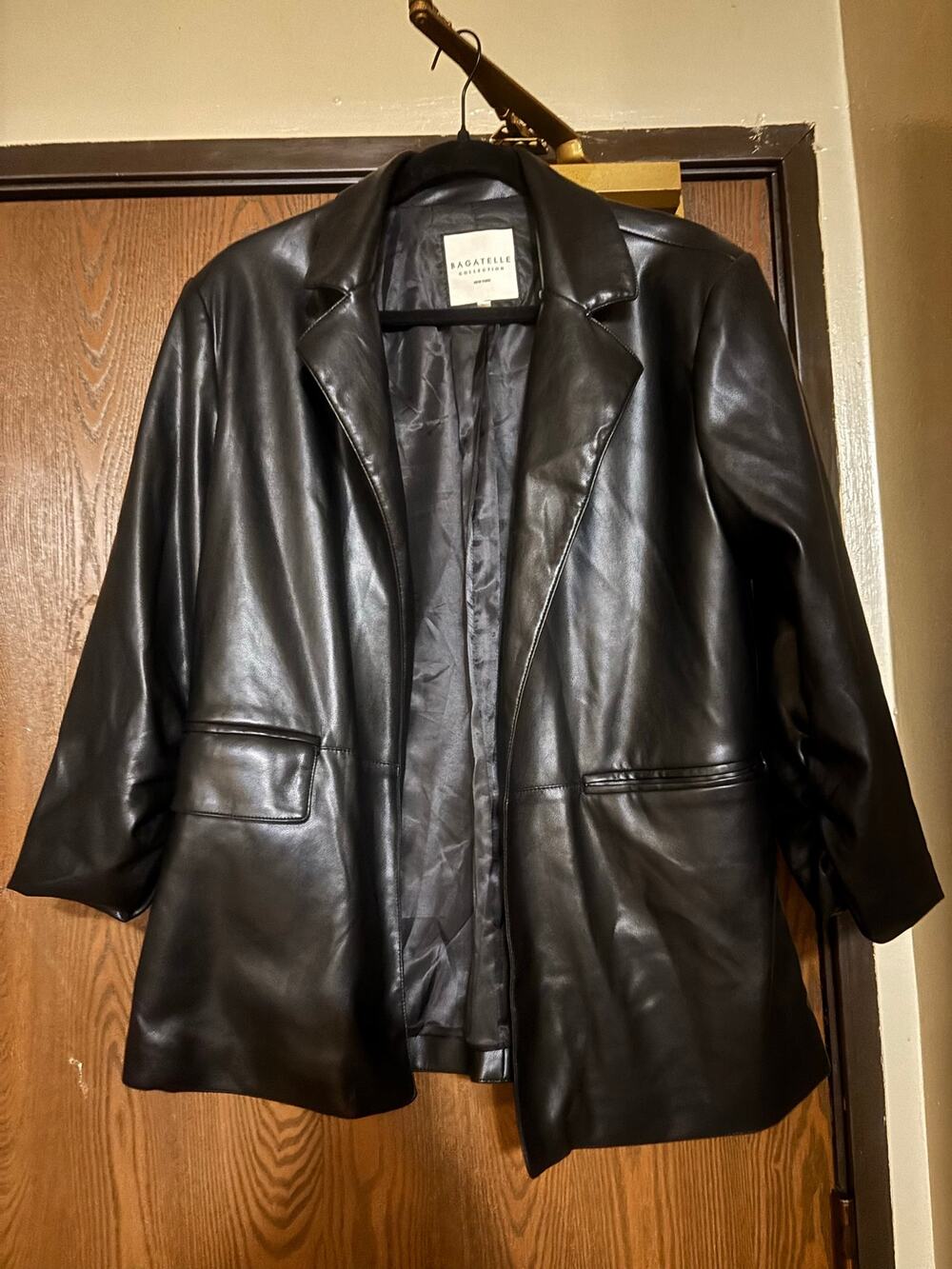 NWOT Bagatelle Black Fall/ Winter Collared Faux Leather Blazer/ Coat